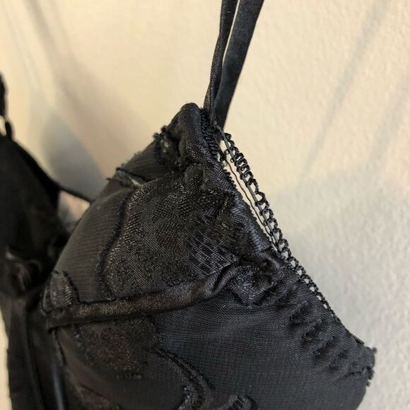 Vintage Linda Lingerie Floral Semi Sheer Babydoll Sexy Bra Cami Top Black - Picture 13 of 14